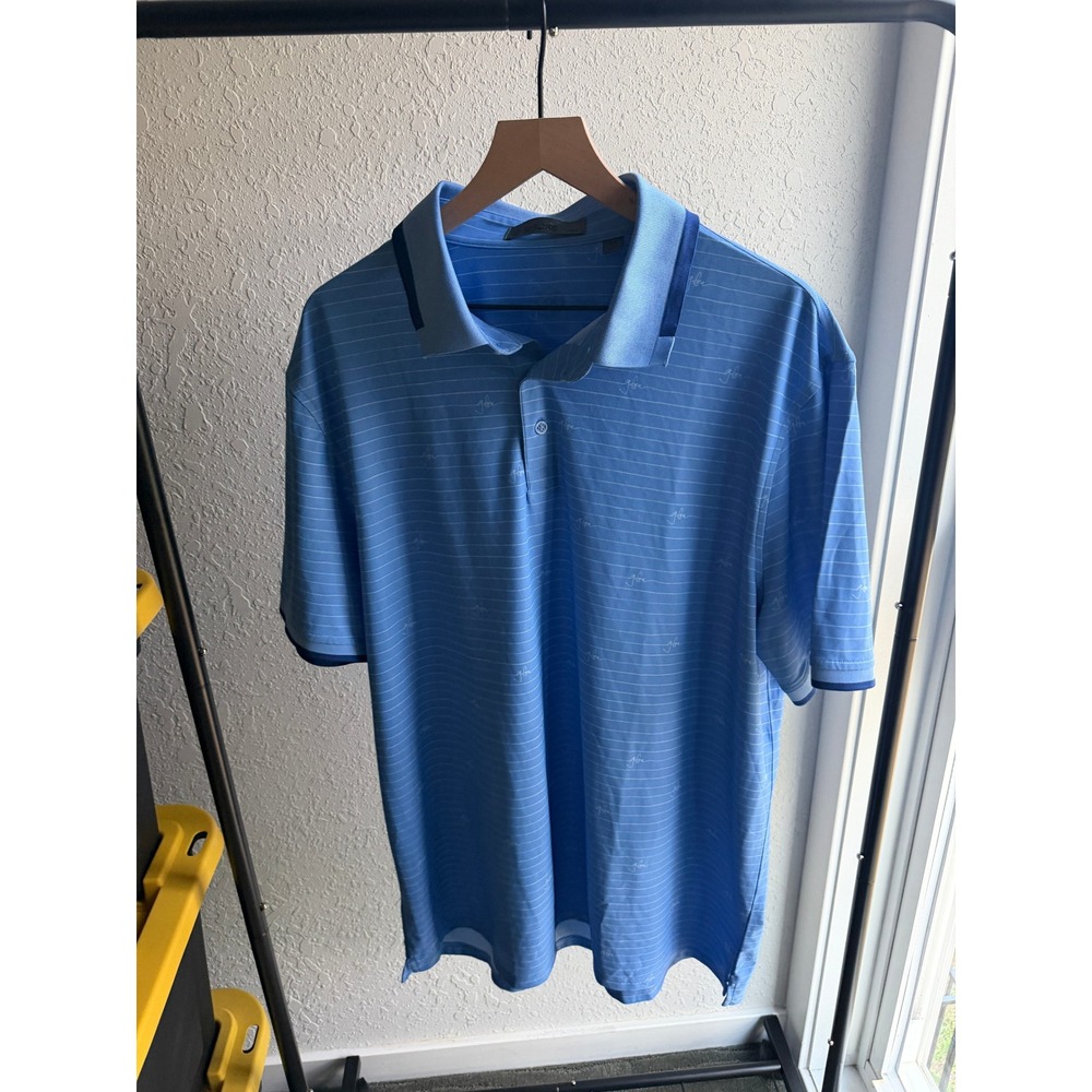 G/FORE Mens XXL Blue Striped Script Logo Performance Golf Polo Shirt